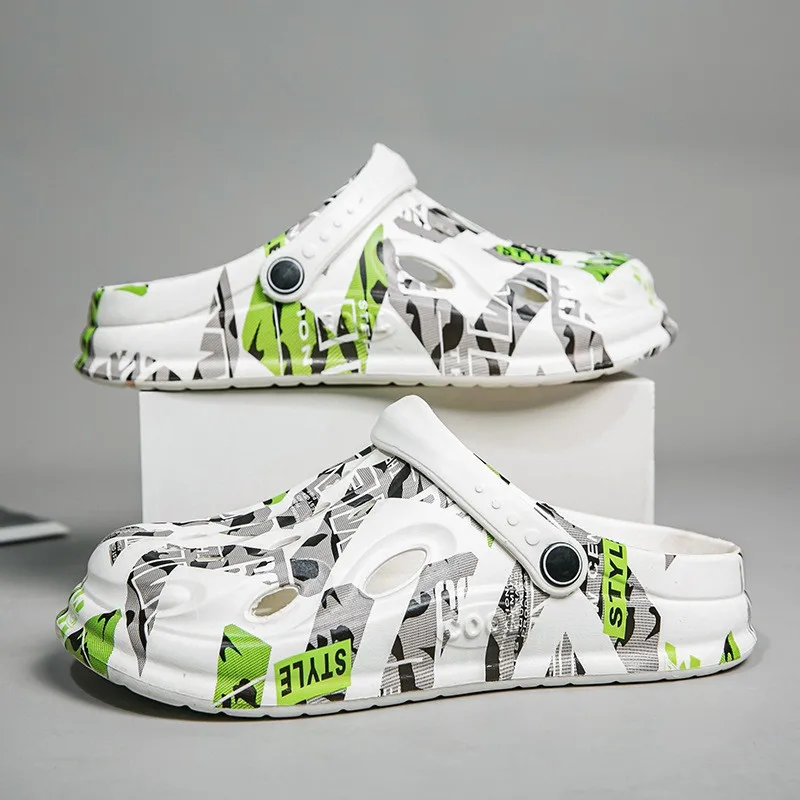 Croc Style Clog - プラスサイズの新しいメンズスリッパ夏屋外厚い底滑り止めビーチシューズカジュアルサンダルEvaソフトスリッパガーデン下駄