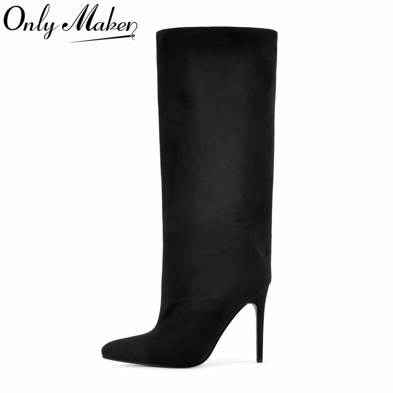Women'S Shoes X Wide - Onlymaker ブラック フェイクスエード ニーハイブーツ ワイドシャフト ポインテッドトゥ