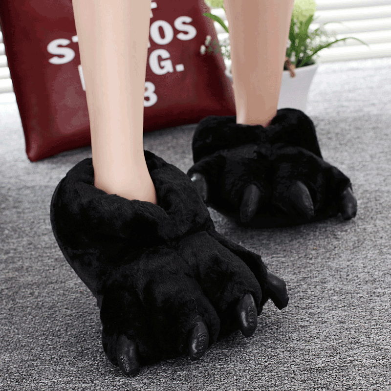 Women Shoes Black - サイズ 35-43 黒動物の足の靴女性の冬の家のスリッパユニセックス女性男性クリエイティブホーム毛皮のようなスライド女の子スリッパ