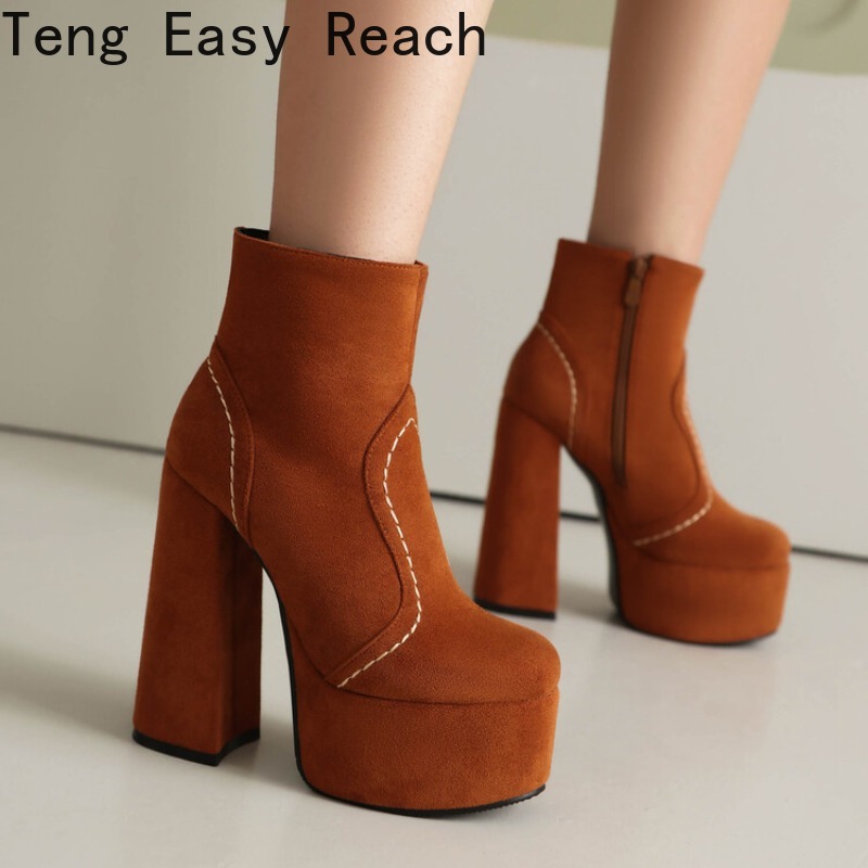 Women'S Shoes Easy Street - 2026年セクシー冬ファッションシューズ ラウンドトゥブーツ ハイヒール モノクローム トレンドスタイル エレガントなレディースシューズ