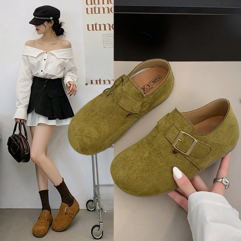 Women'S Shoes Large - レディース スエード クローズドバック ビルケンシューズ スクエアメタルバックル ラウンドトゥ