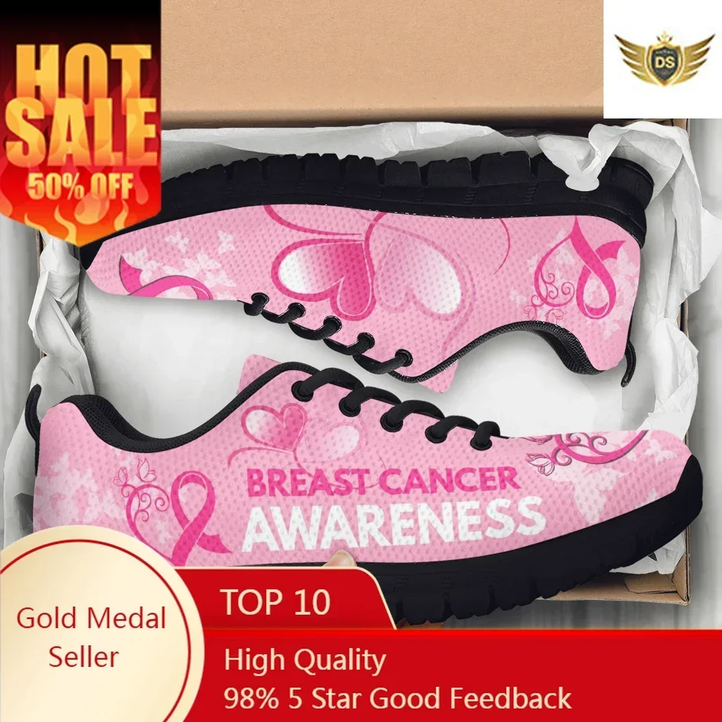 Women Shoes Tennis - 女性のテニスシューズ乳がん啓発ピンクリボンデザイン汚れにくいランニングスニーカー Zapatos Hombre ギフト