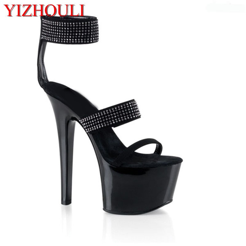 Women Shoes Must Have - キャットウォークの必需品シューズ超ハイヒールの終わり 15 センチメートル厚い黒のイブニング ウェディング シューズ アピール女性サンダル