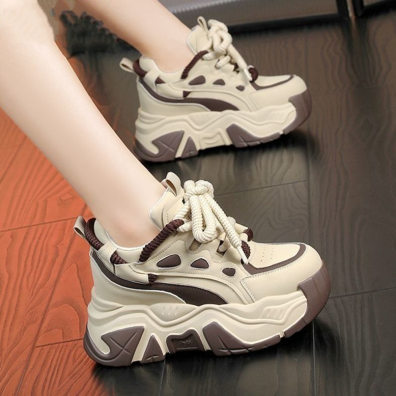 Women Shoes Must Have - 2025年冬のマストアイテム、厚底8cmチャンキースニーカー。女性用、快適な身長アップ、レトロで完璧なカジュアルシューズ。