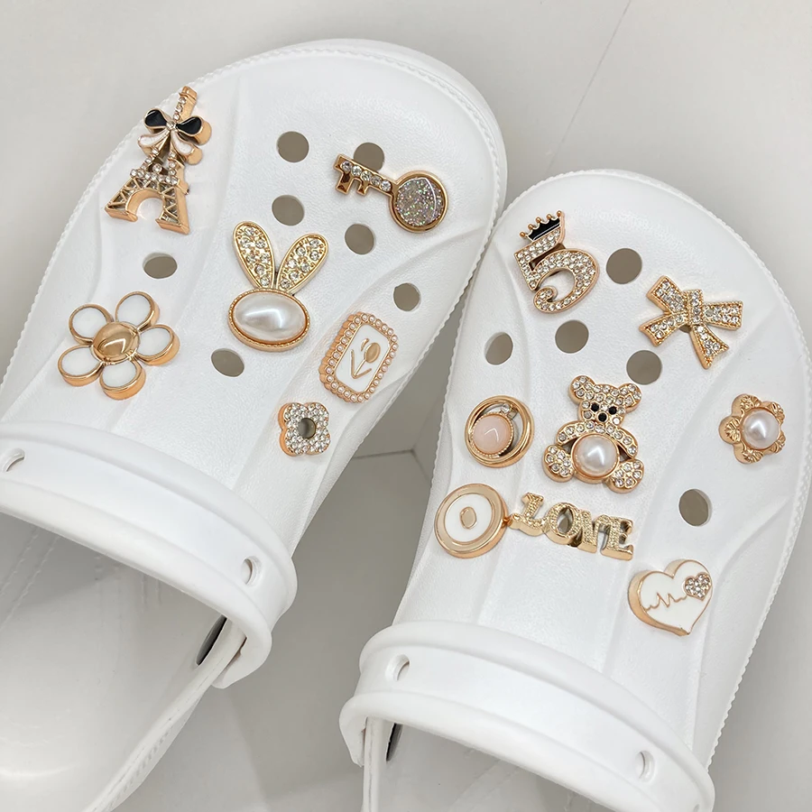 Croc Style Clog - 14 個スパークリングラインストーンフェイクパール靴チャームピンセット DIY 取り外し可能な装飾アクセサリークロックス下駄に適した