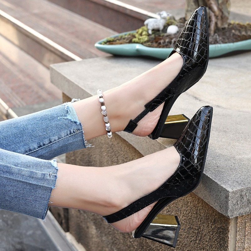 夏のハイヒールサンダル女性のセクシーな黒のトレンドドレスポン - Women Shoes Black のレビューと価格