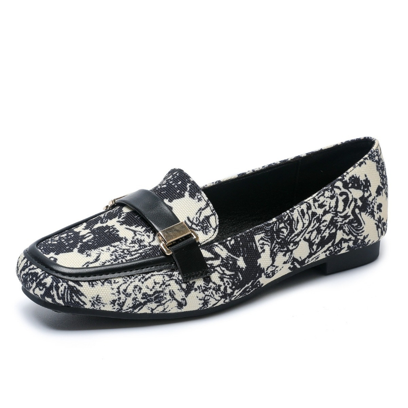 秋のフラットシューズ女性の靴ベルトバックルローファー布プリン - Women'S Shoes Large のレビューと価格