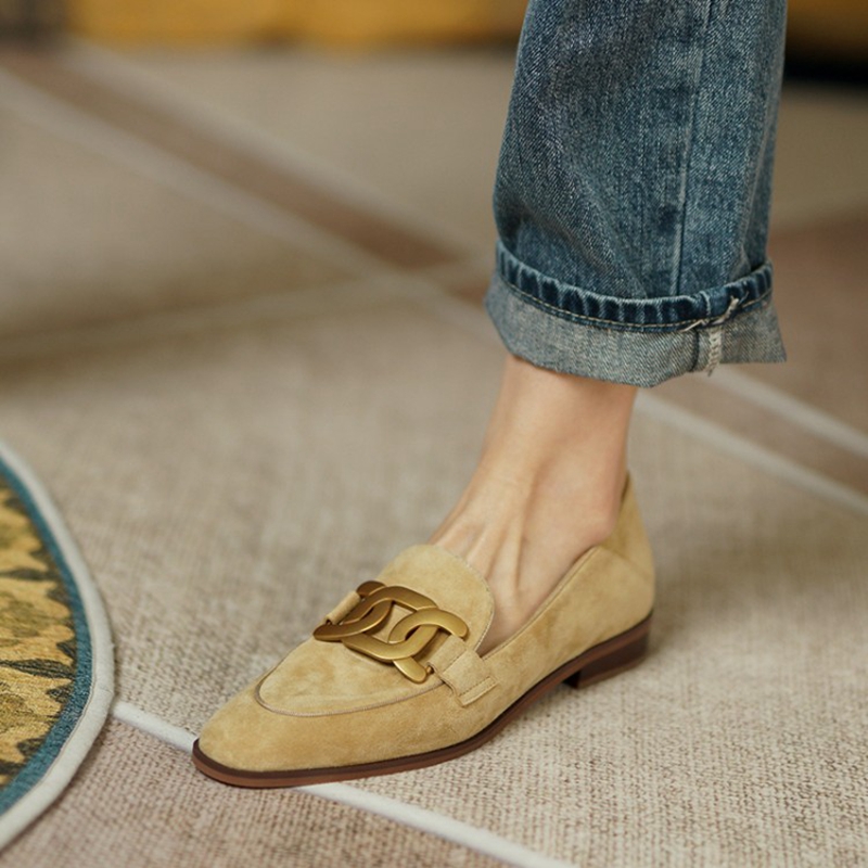 女性用スエードレザーモカシン,ラウンドトゥのローヒールシュー - Women Shoes Black のレビューと価格