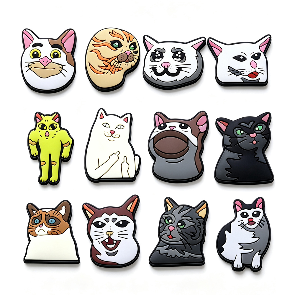 12個入り 面白いミーム猫のシューチャーム ソフトPVC製  - Croc Style Clog のレビューと価格