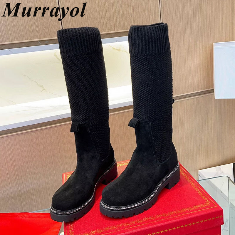 ニーハイブーツ 秋冬 スエード フラット 厚底 ソックスブー - Sock Boot Women のレビューと価格