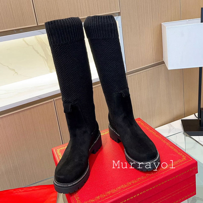 ニーハイブーツ 秋冬 スエード フラット 厚底 ソックスブー - Sock Boot Women のレビューと価格
