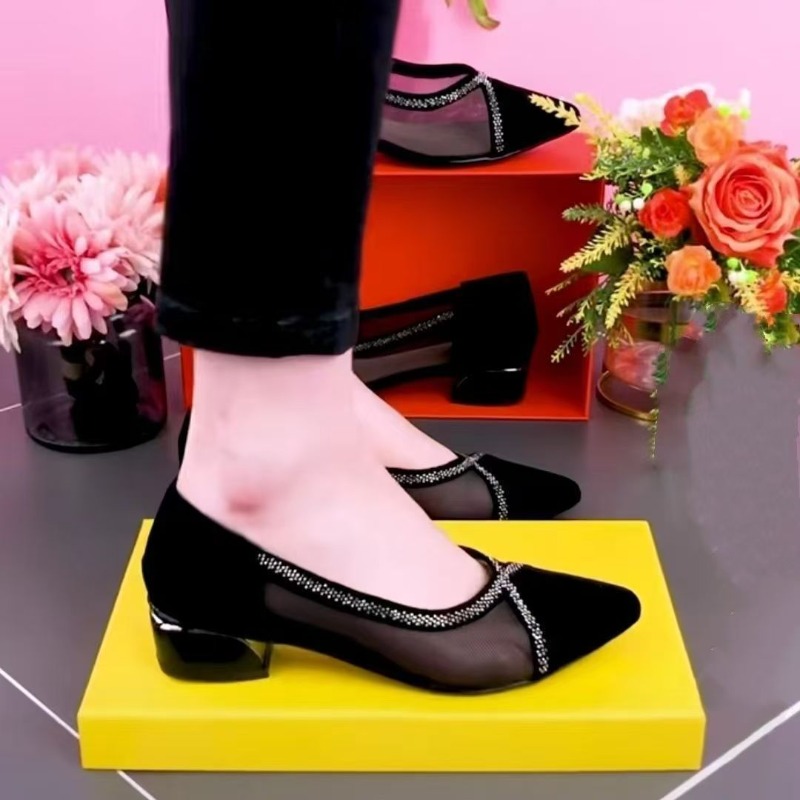 2025年 ブラックメッシュ 新作 ポインテッドトゥ ファッ - Women Shoes Black のレビューと価格