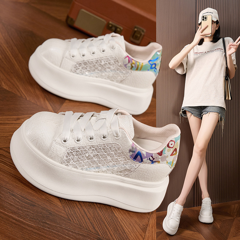 厚底白靴女性のための夏の新しいスニーカー中空メッシュ通気性の - Mesh Sneaker Women のレビューと価格