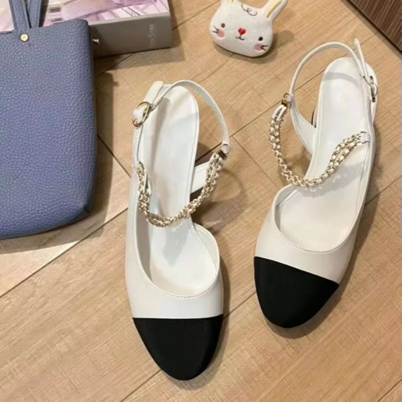 レディース スリングバック パンプス ツートンカラー ブラッ - Women Shoes Black のレビューと価格