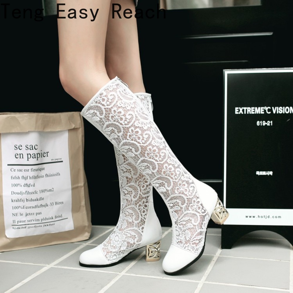 春夏ブーツ靴女性メッドヒール膝花レース女性ジッパーグリッター - Women'S Shoes Easy Street のレビューと価格